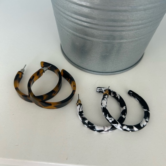 Aldo Jewelry - Aldo Tortoiseshell Brown and Black & White Hoop Earring Set
